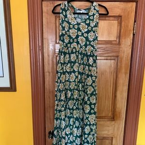 Maxi green, yellow, and white flower dress. Great for weddings and dates!